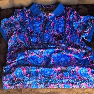 Men's Blue and Pink Graphic Polo Shirt